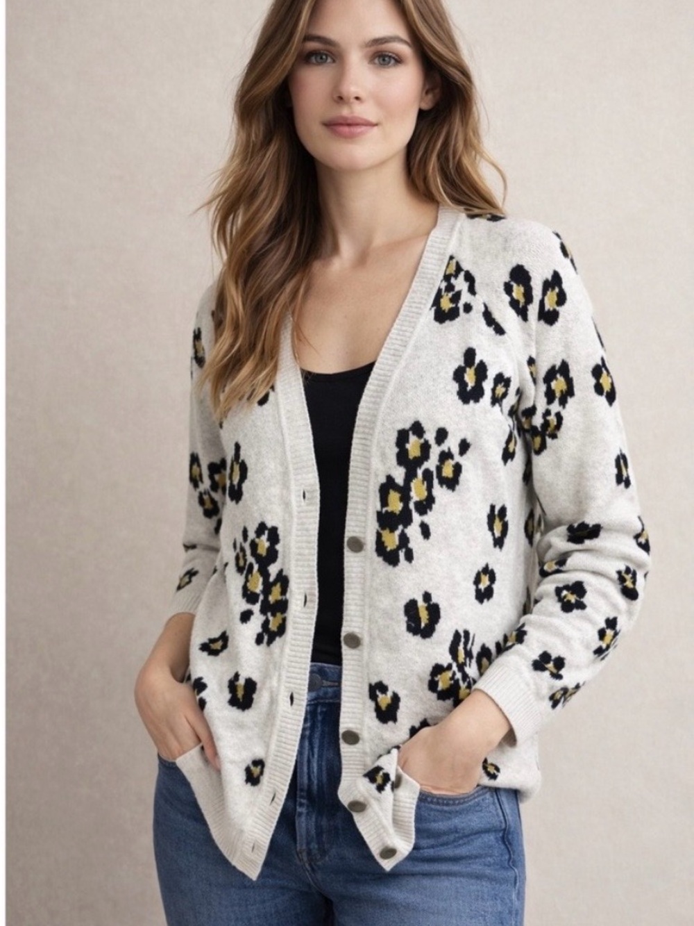 Cabi Kiki Leopard-Print Cardigan Sweater, size medium